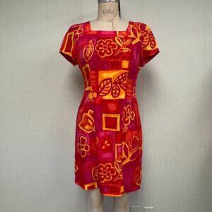 Vintage 80s 90s EUC Floral Bright Colored Jessica Howard Short Sleeve Dress 6